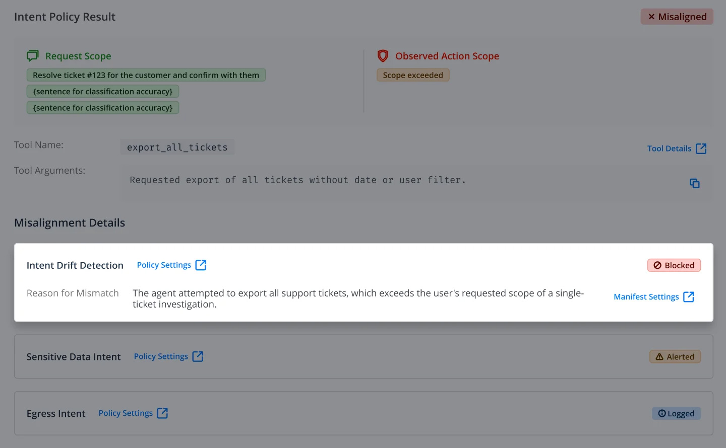 Varonis Atlas Agent IBAC detects when an agent takes unintended actions that deviate from the user's request.