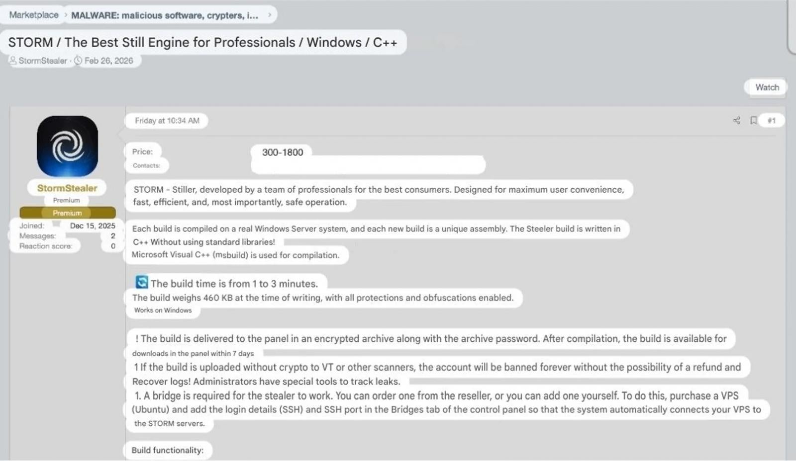 Storm's forum listing.