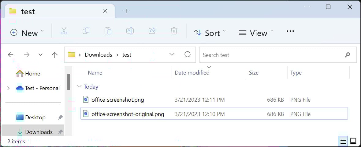Original and cropped images have the same file size