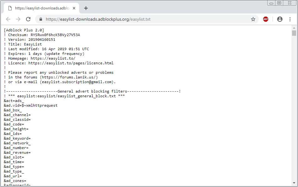 EasyList Ad Blocking Filter List