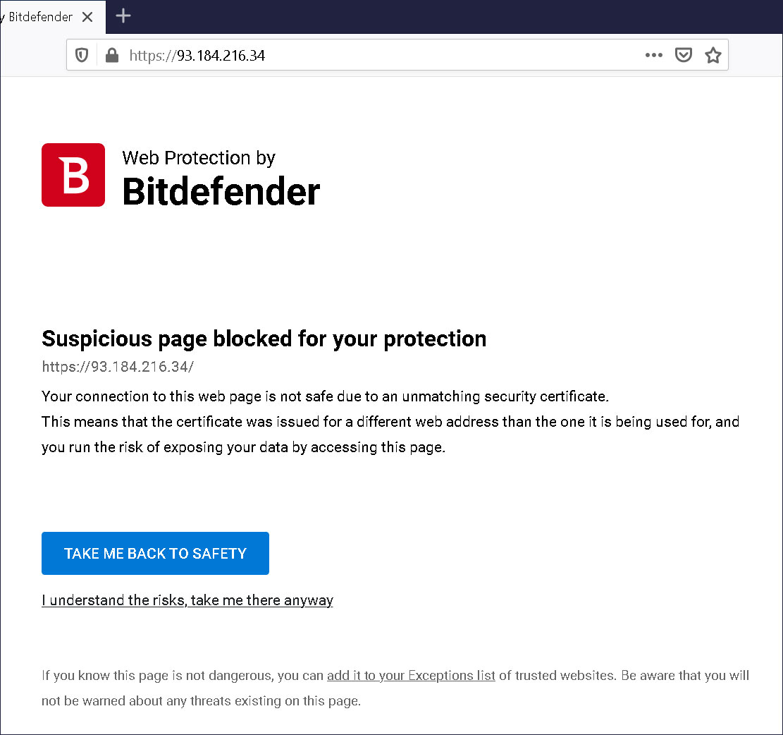 Invalid certificate warning in Bitdefender