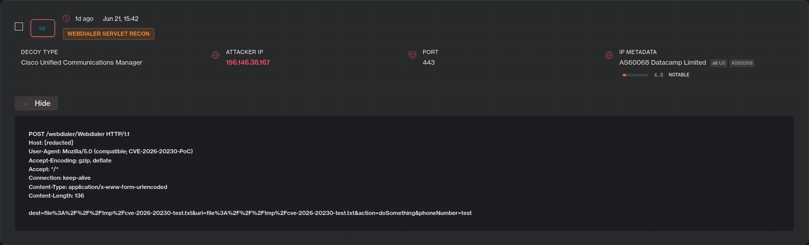 Cisco CVE-2026-20230 Exploit for Honeypots