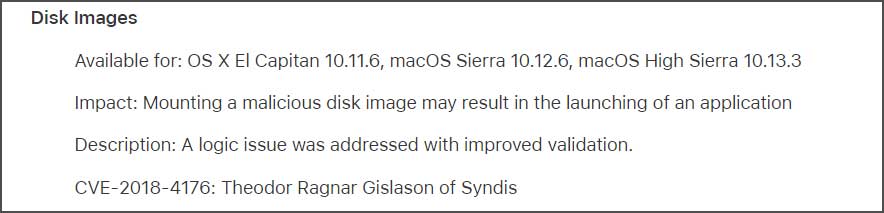 Disk Images Vulnerability CVE-2018-4176