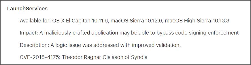 LaunchServices Vulnerability CVE-2018-4175