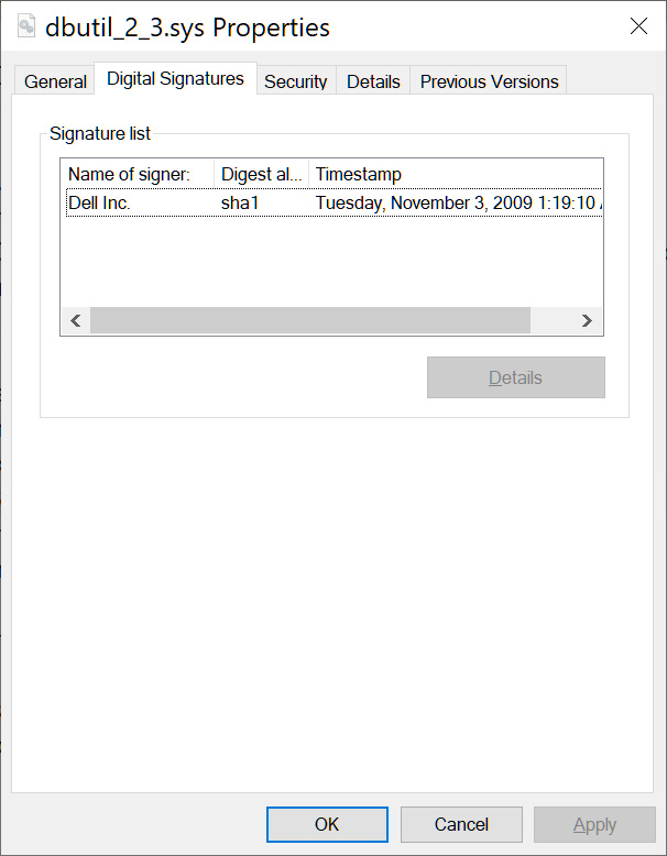 Dell's signed dbutil_2_3.sys driver used in attack