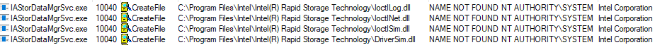 IAStorDataMgrSvc.exe trying to load the four DLLs.