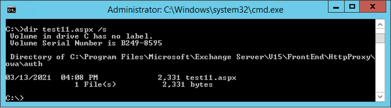 Web shell dropped on exploited Microsoft Exchange server