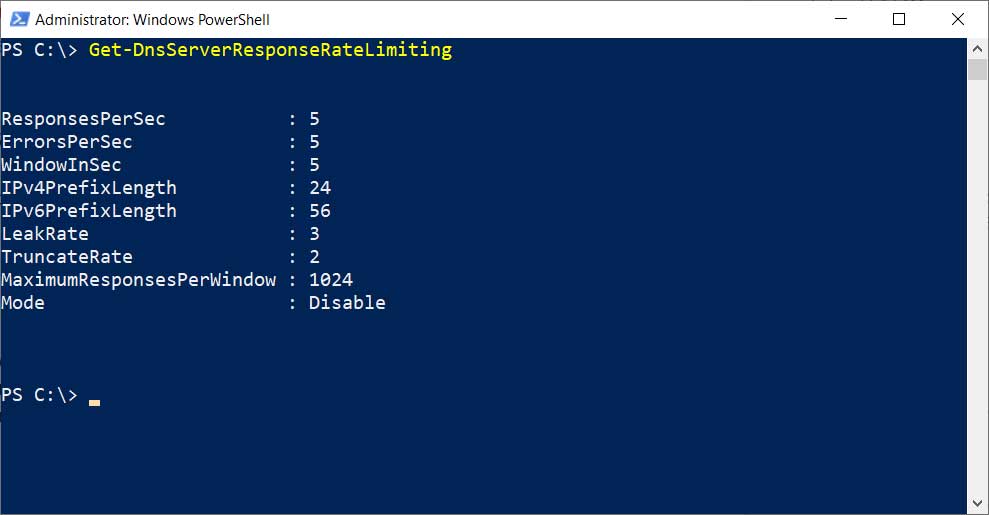 Get-DnsServerResponseRateLimiting command