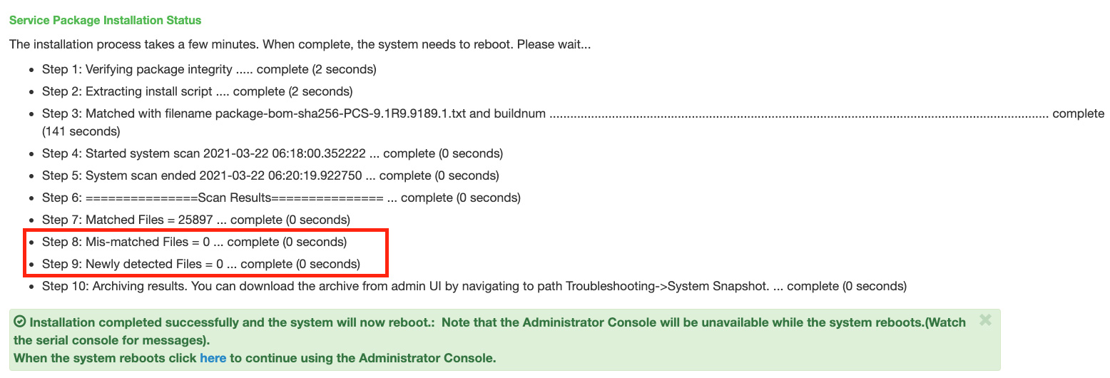 Pulse Secure Integrity Tool showing no modified files