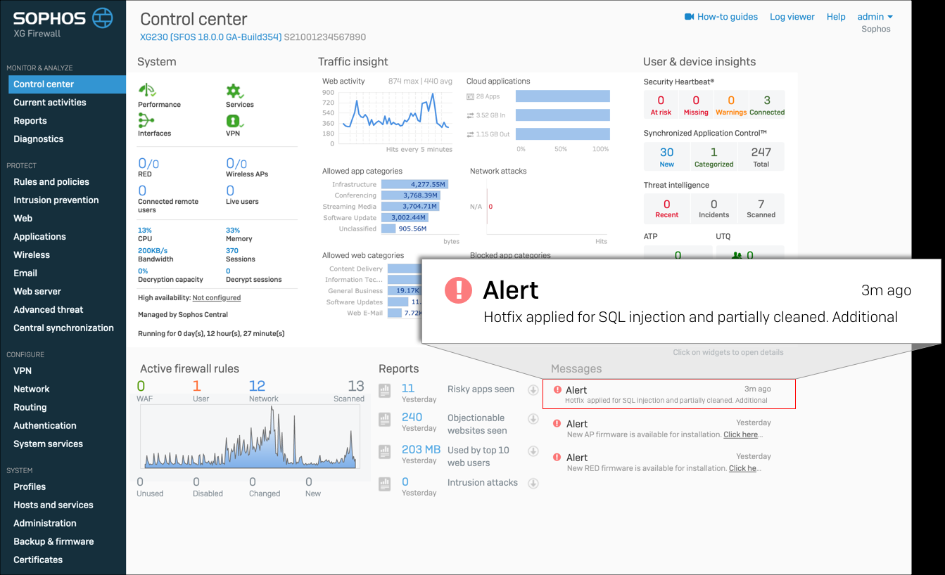 Alert showed when Sophos XG Firewall was compromised