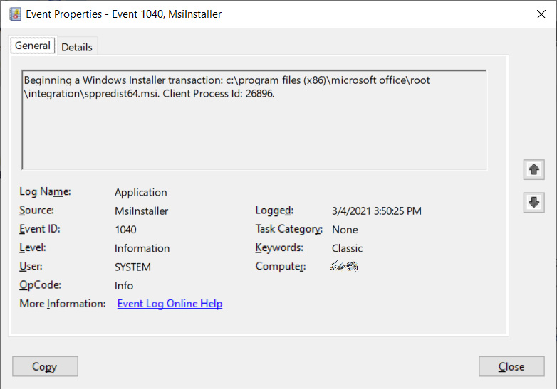 Microsoft Office installing the WebView2 Runtime