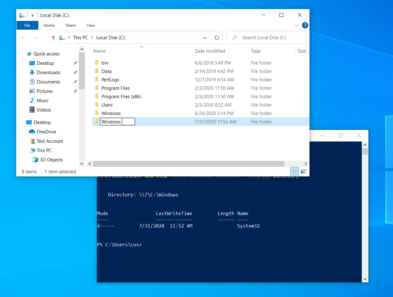 Windows 10 mock folder