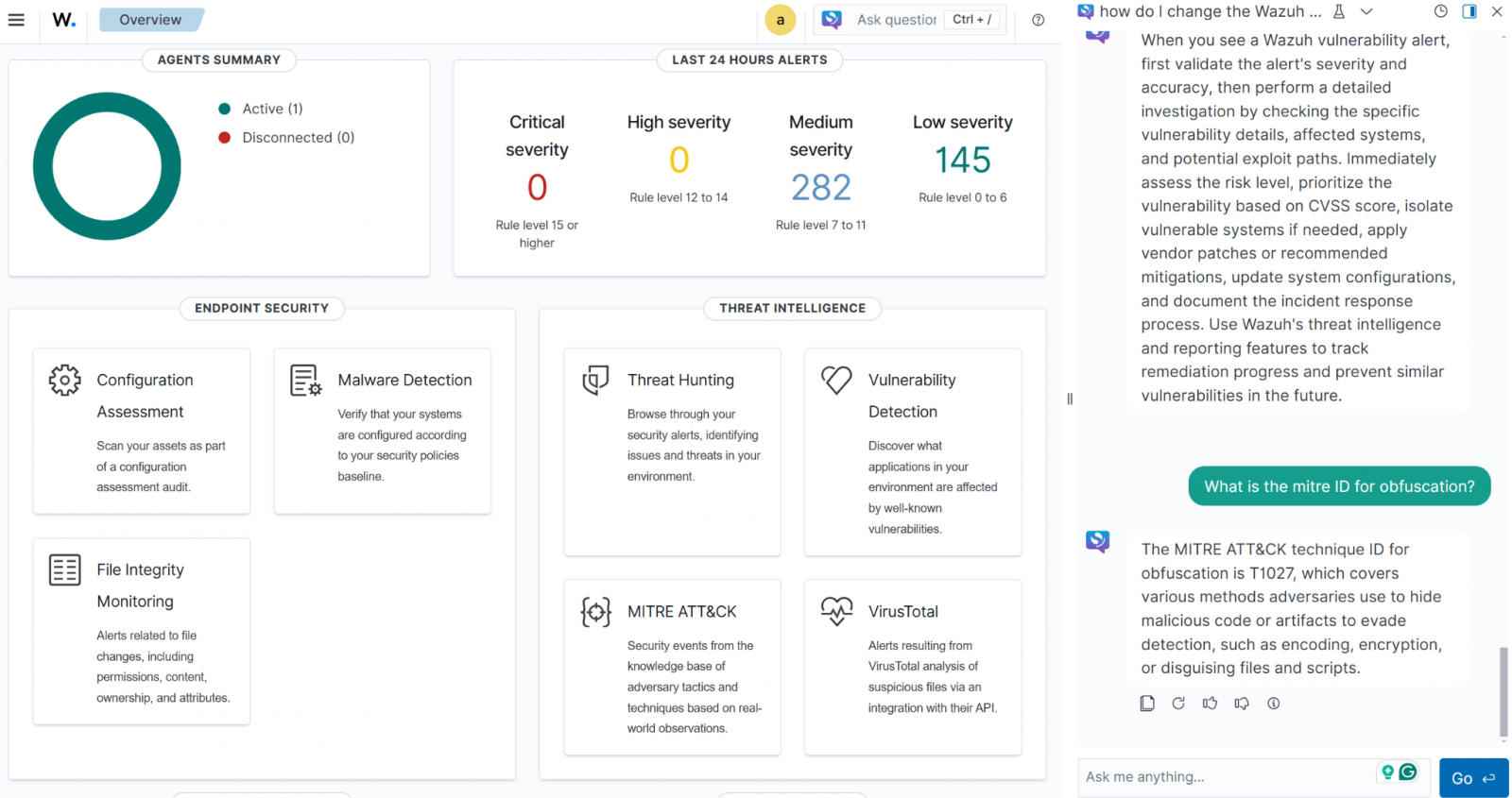 ChatGPT responding to a query in Wazuh