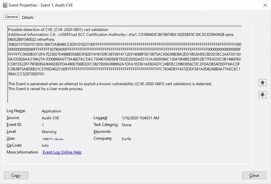 Logging exploit attempts to Event Viewer