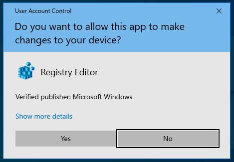 UAC Prompt for the Windows Registry Editor