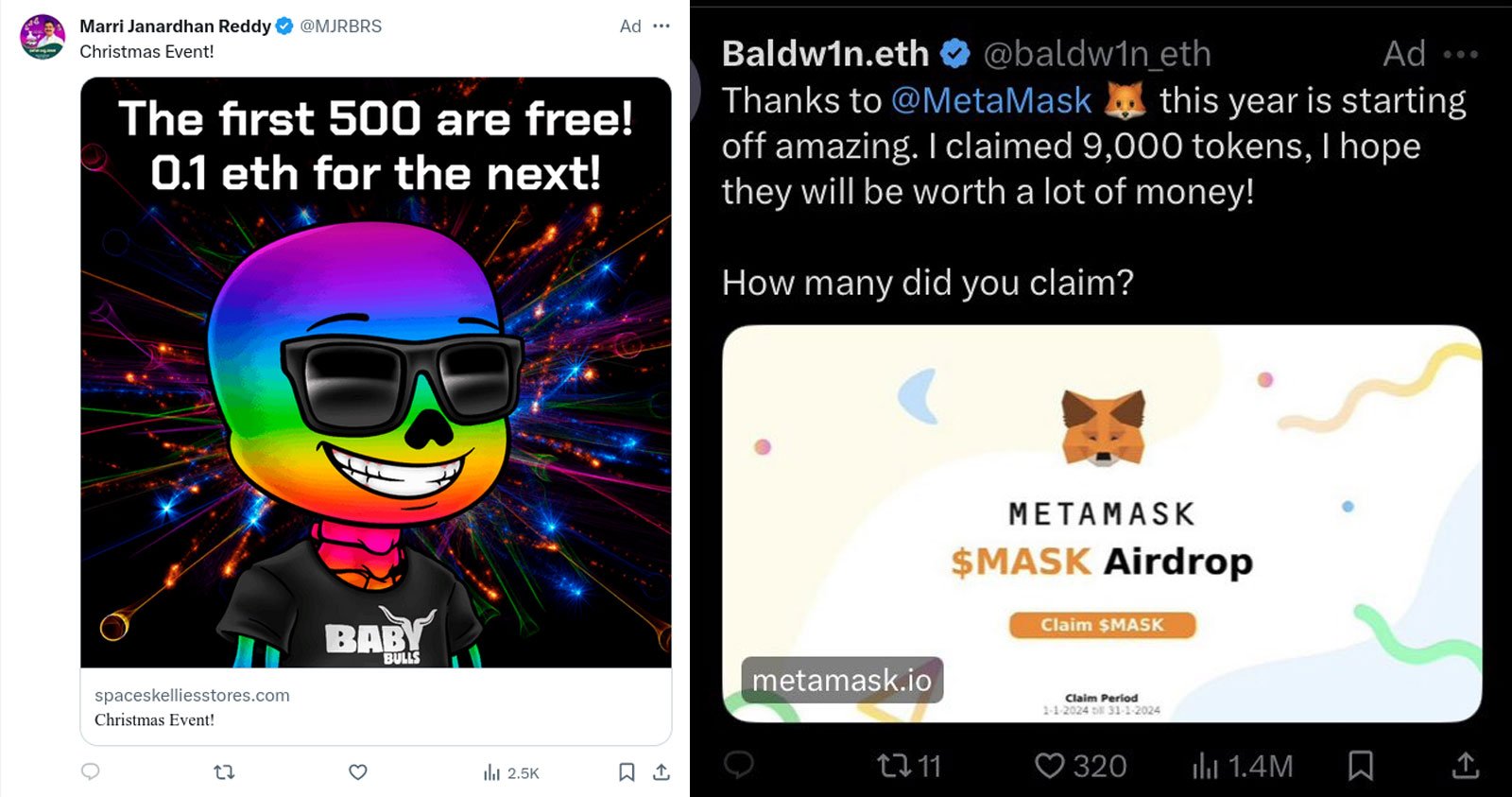 Examples of malicious advertisements on X