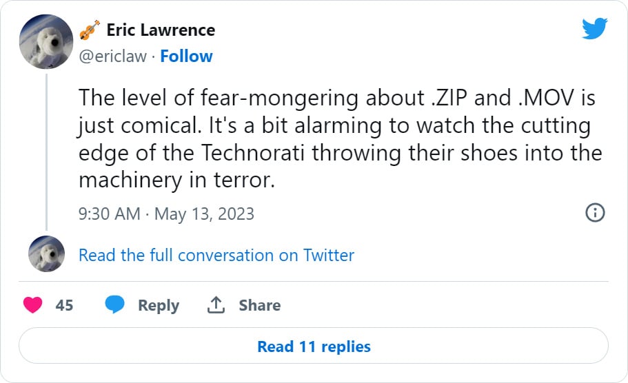 Tweet by Eric Lawrence
