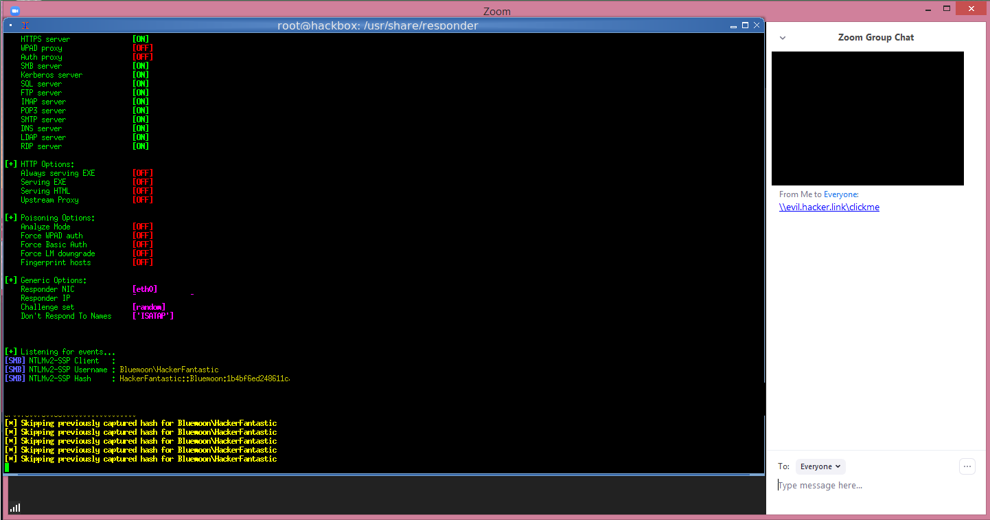 Capturing NTLM password hashes