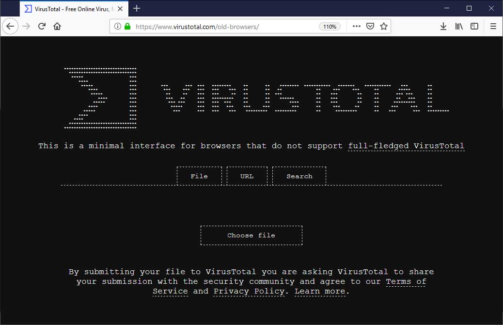 Main VirusTotal Page