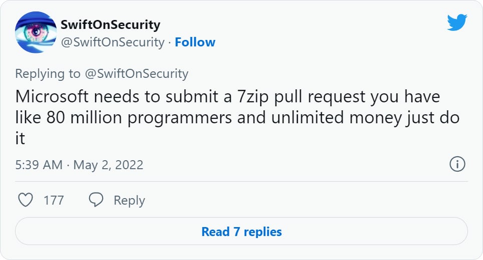 Tweet by SwiftOnSecurity