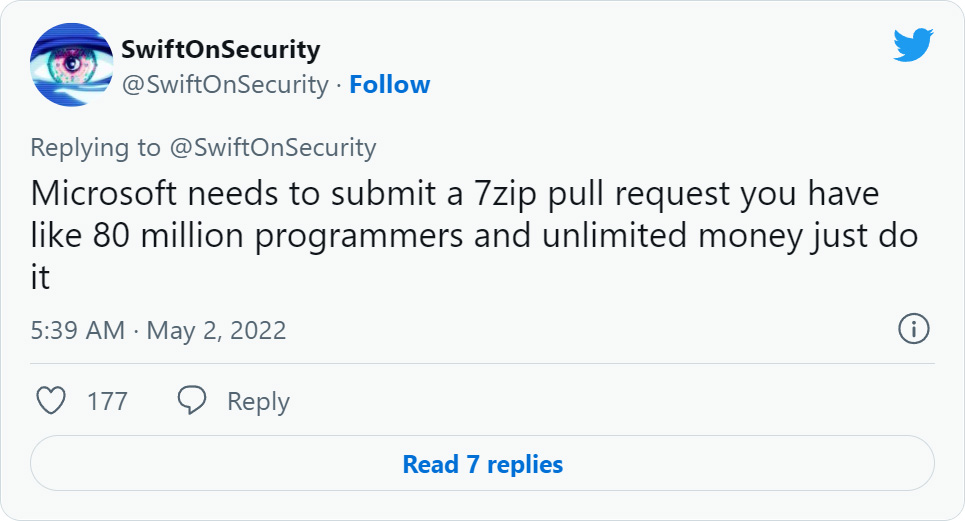 Tweet de SwiftOnSecurity