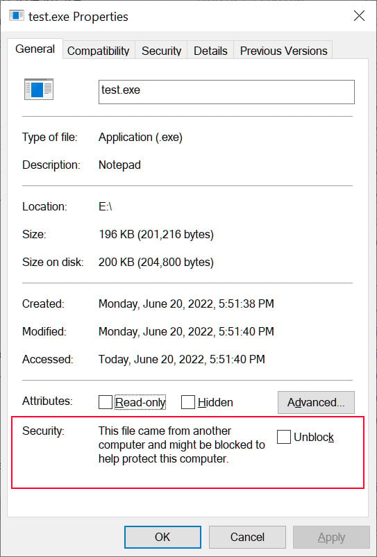 File property indicator for the Mark-of-the-Web