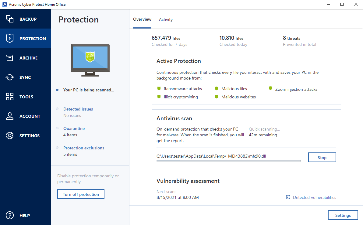 Acronis Cyber Protect Home Office antivirus scan