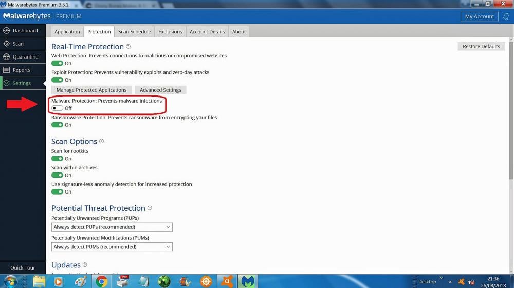 malwarebytes disable premium trial
