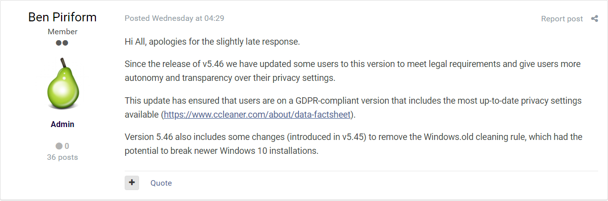 Available version. CCLEANER 5.46