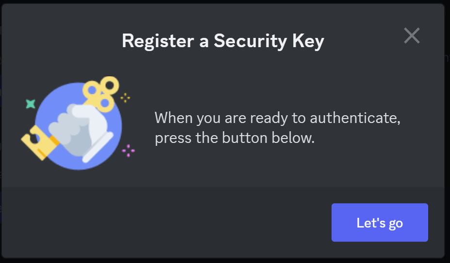 Registering a security key in Discord