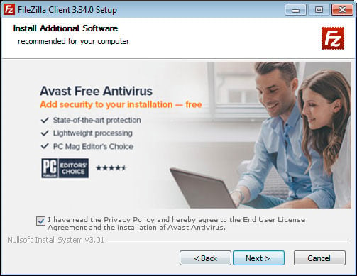 AVAST-Bundle in FileZilla