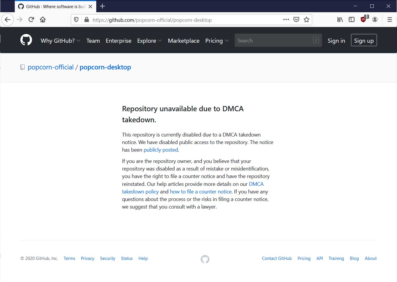 Popcorn Time repository disabled due to DCMA notice