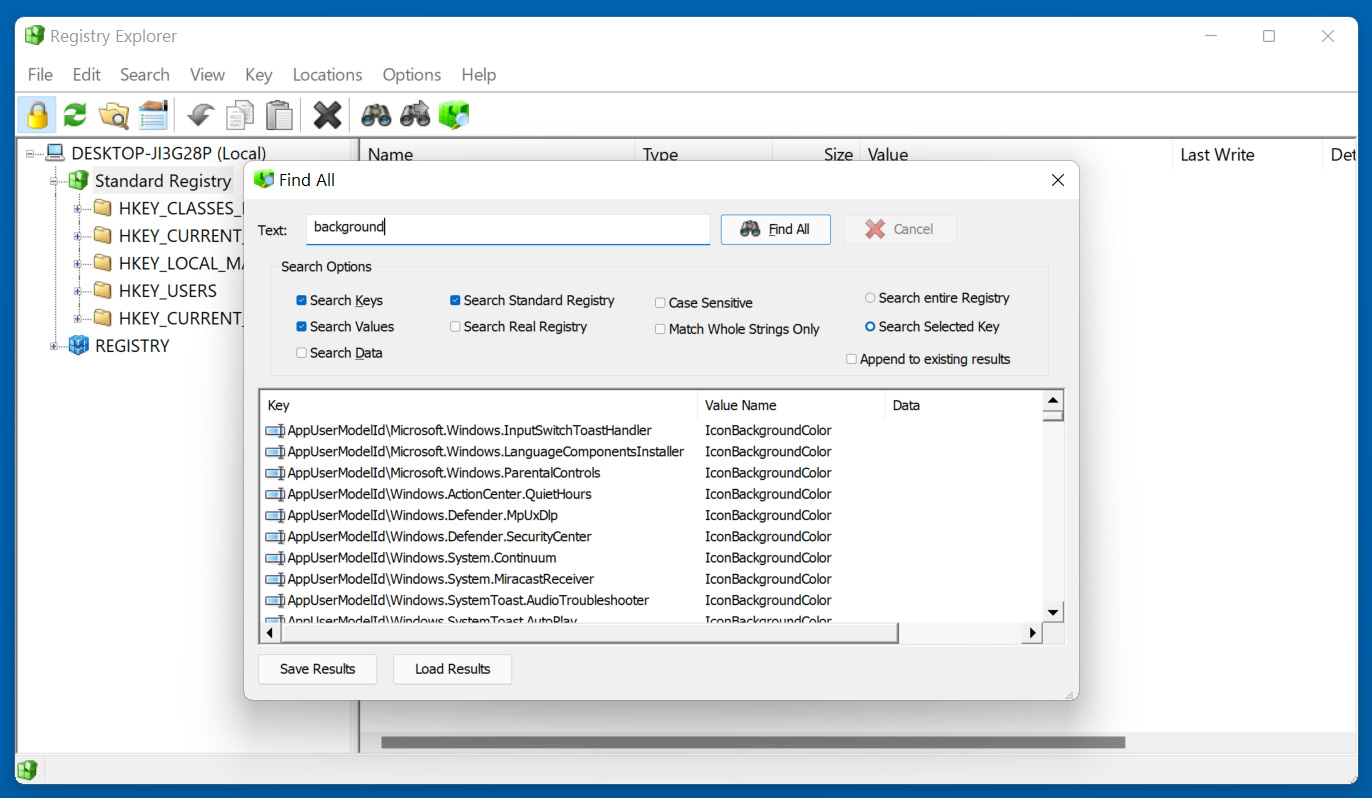 Registry Explorer showing all the Registry search results in one window