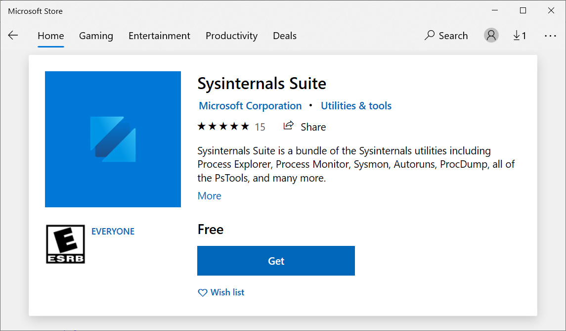 Sysinternals Suite in the Microsoft Store