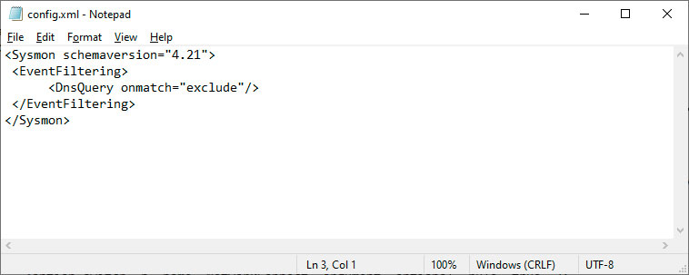 Basic Windows Sysmon config file that enables DNSQuery Logging