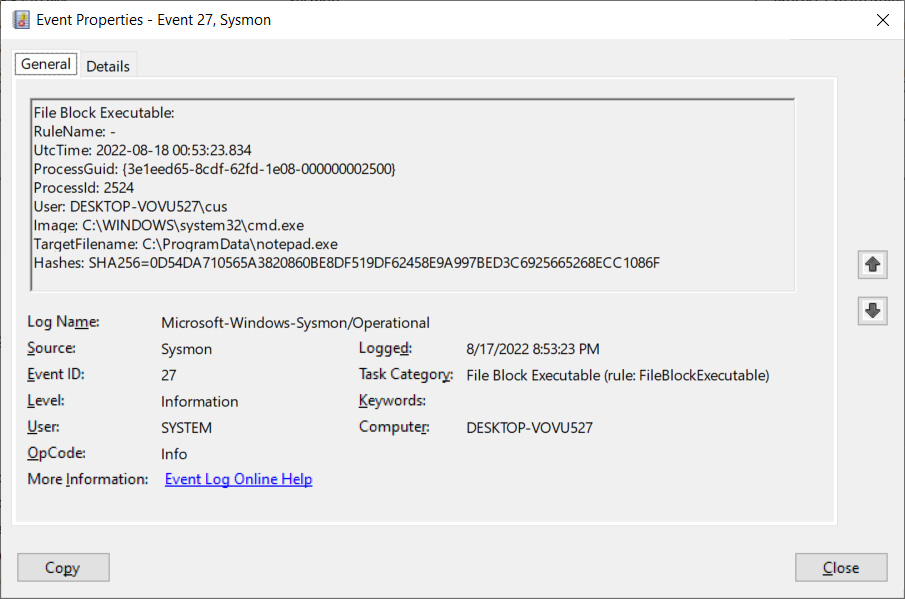 Event 27 - File Block Executable