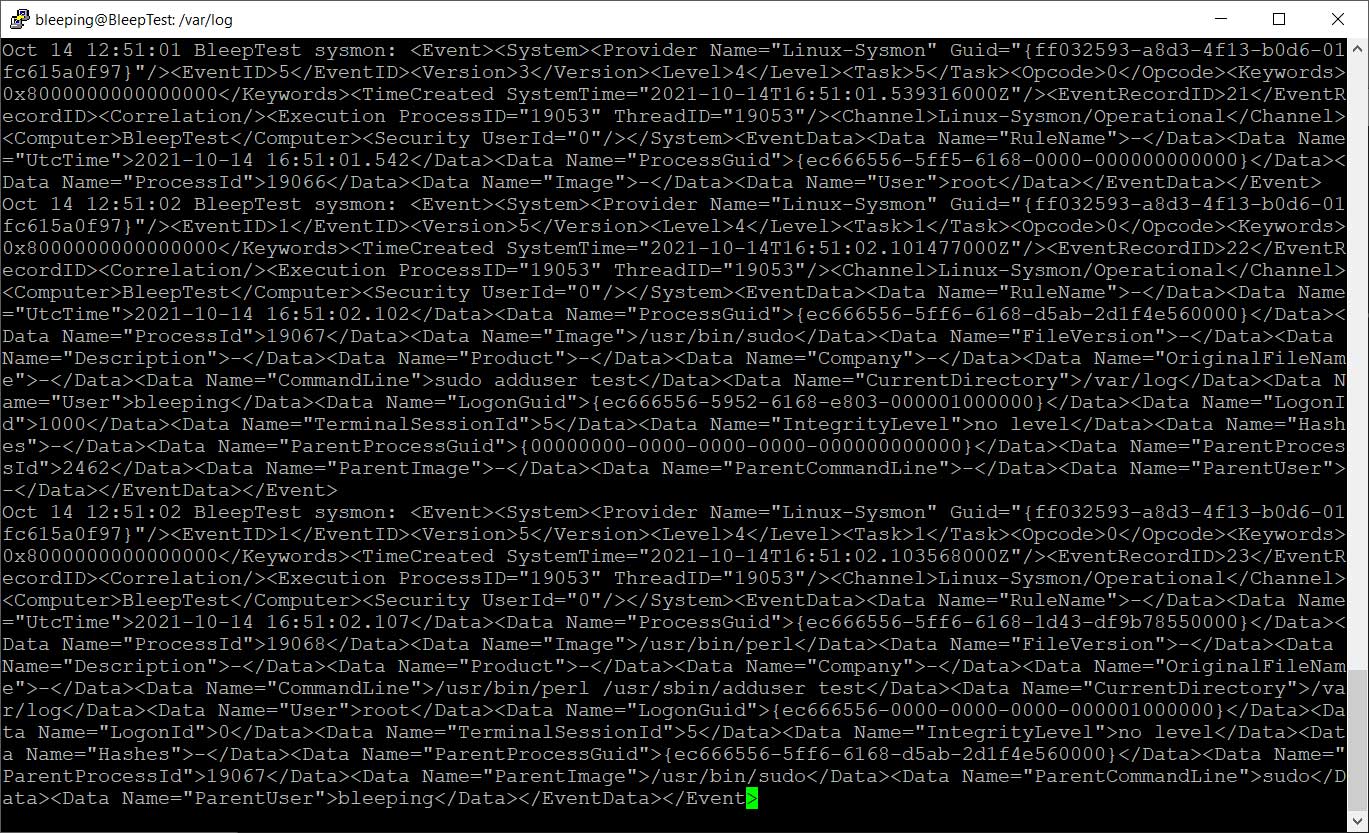 Sysmon evensts logged to /var/log/syslog