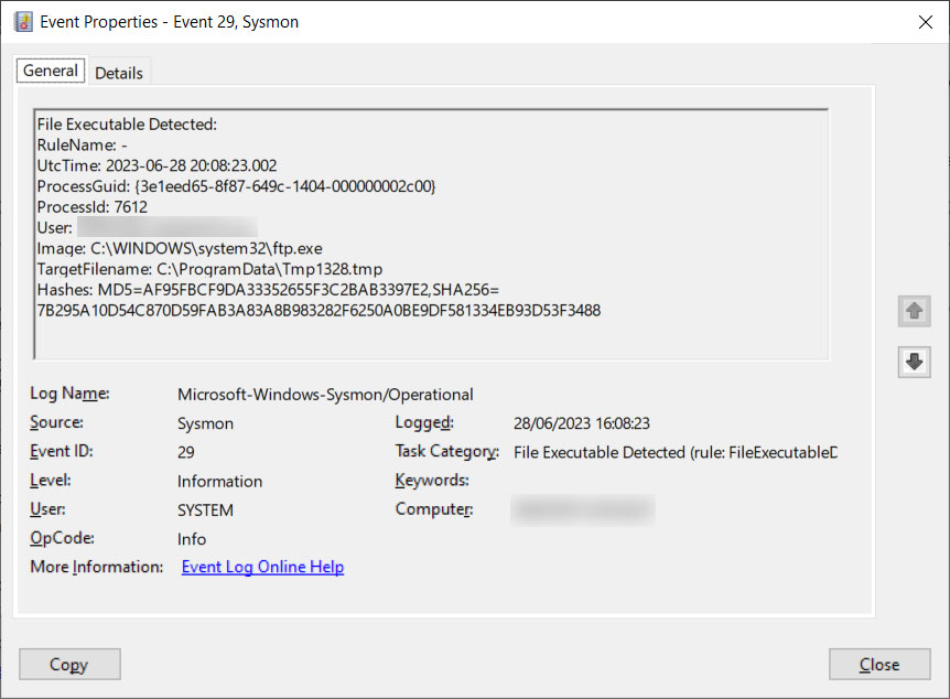 Sysmon event 29 -File Executable Detected