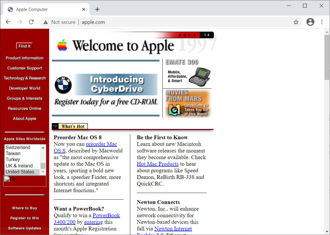 Apple.com as it looked in 1997