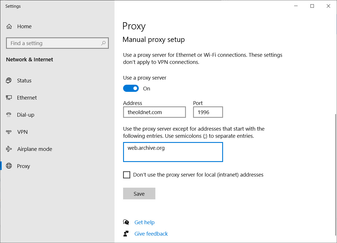 Windows 10 proxy settings