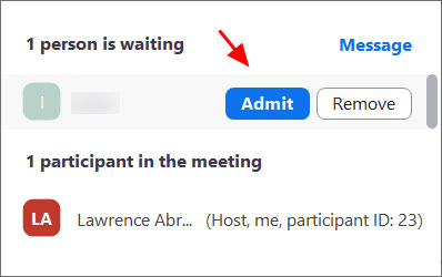 Admit a person into the meeting