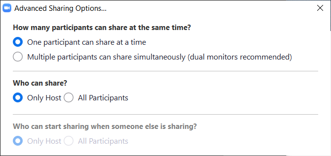 Disable participant screen sharing