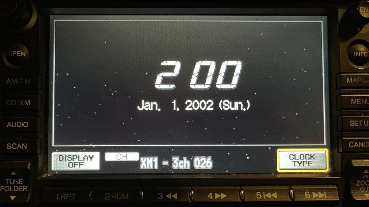 The navigation clock is reset to January 1, 2022