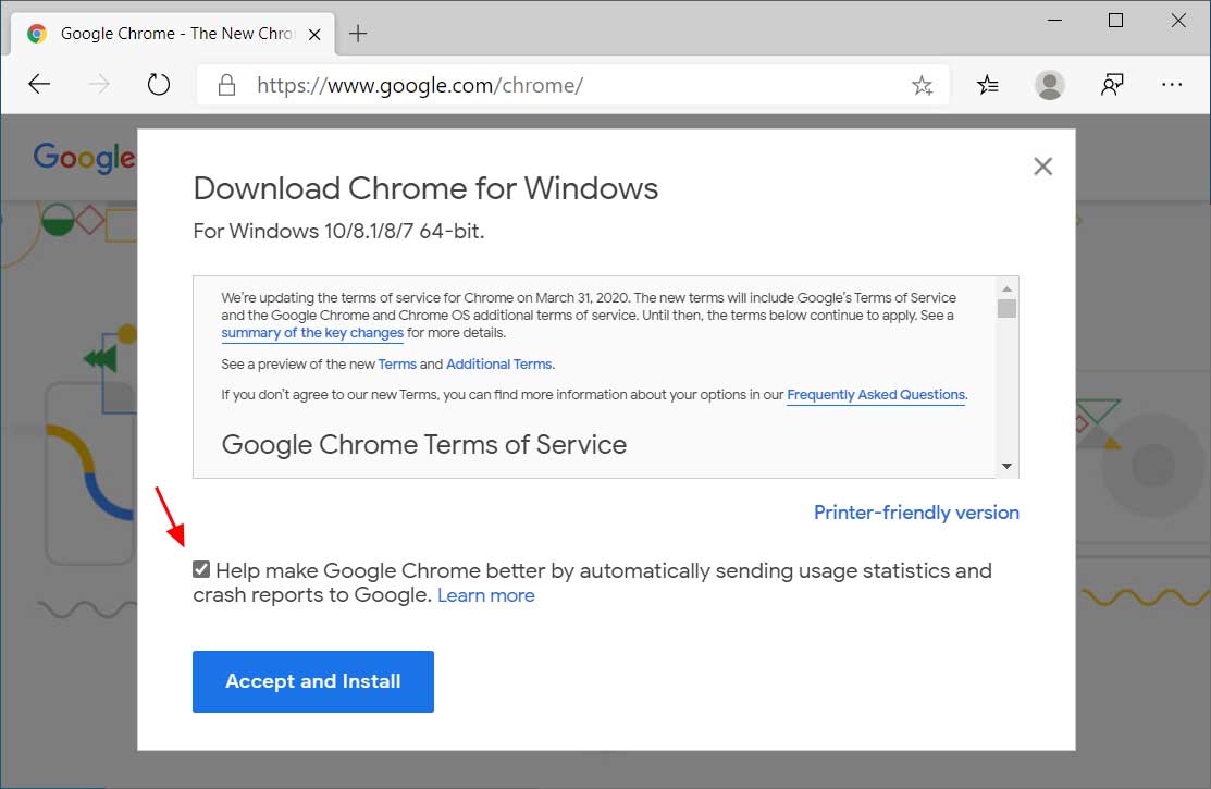 Download the Google Chrome installer