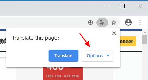 Translate options button