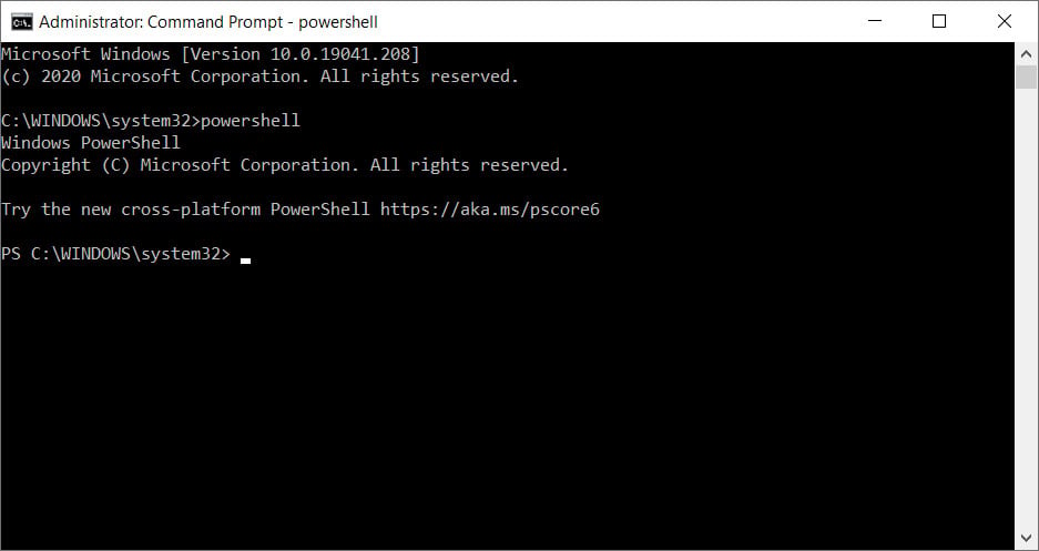 PowerShell se inicia desde un símbolo del sistema elevado