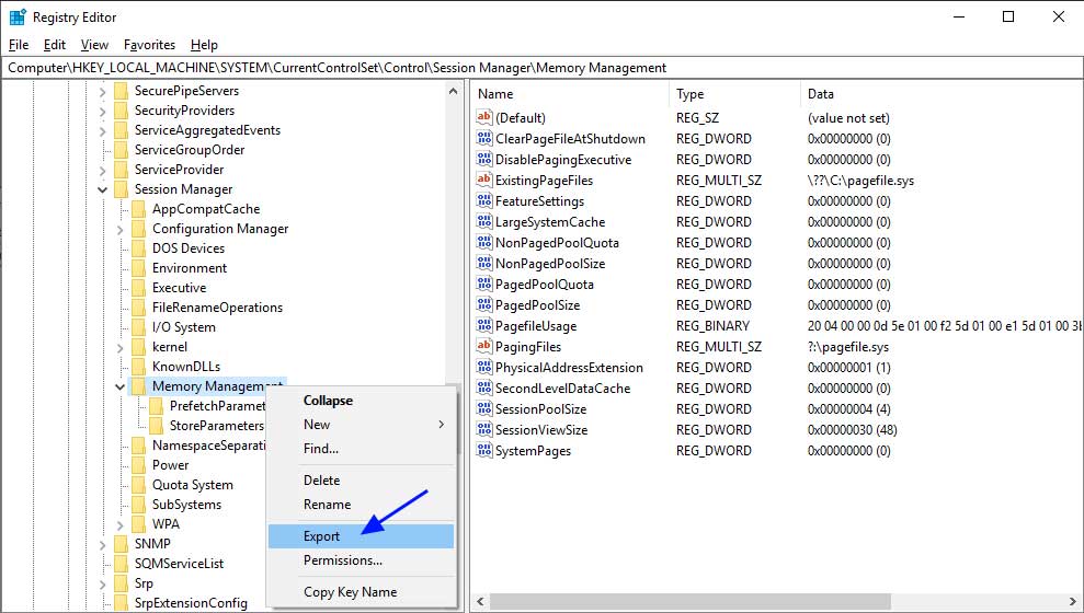 Export key via Registry Editor