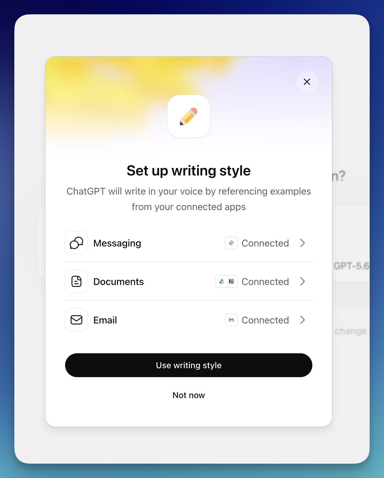 ChatGPT can now connect to your personal apps to mimic writing style